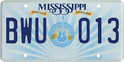 MS license plate BWU013