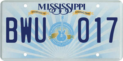 MS license plate BWU017