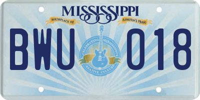 MS license plate BWU018