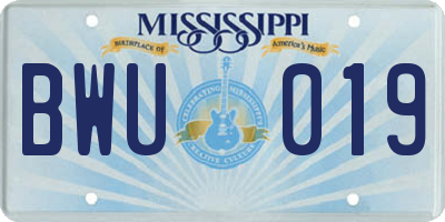MS license plate BWU019