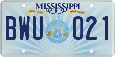 MS license plate BWU021