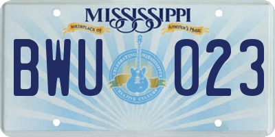 MS license plate BWU023