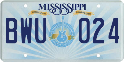 MS license plate BWU024