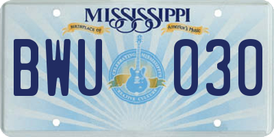 MS license plate BWU030