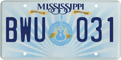 MS license plate BWU031
