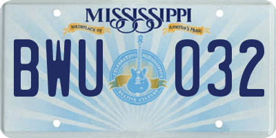 MS license plate BWU032