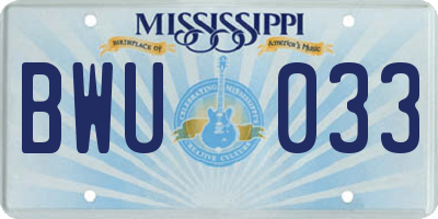 MS license plate BWU033
