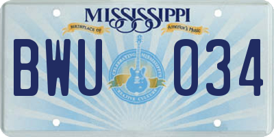 MS license plate BWU034