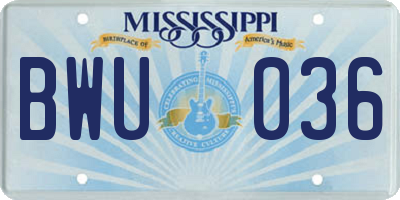 MS license plate BWU036