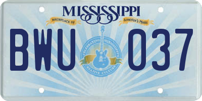 MS license plate BWU037