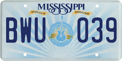 MS license plate BWU039