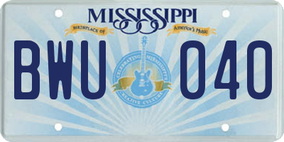 MS license plate BWU040