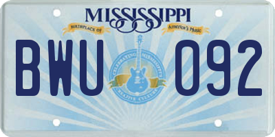 MS license plate BWU092