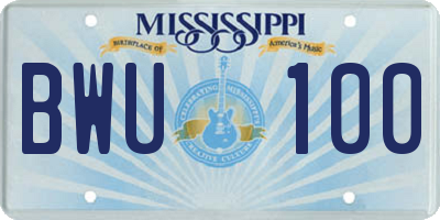 MS license plate BWU100