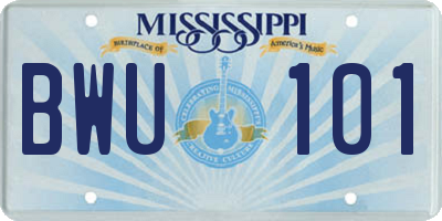 MS license plate BWU101
