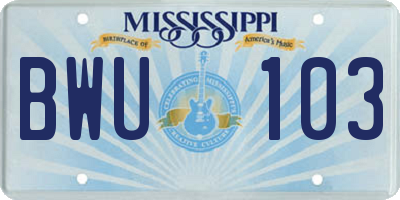 MS license plate BWU103