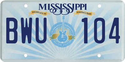 MS license plate BWU104