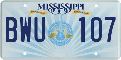 MS license plate BWU107