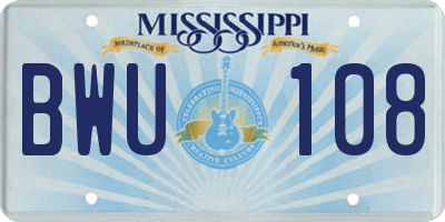 MS license plate BWU108