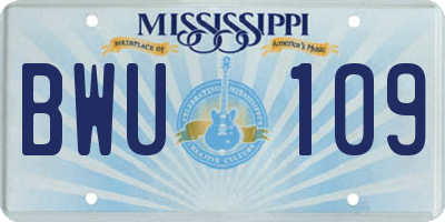 MS license plate BWU109