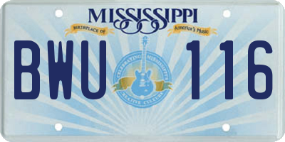 MS license plate BWU116