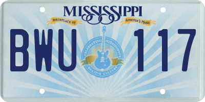 MS license plate BWU117