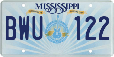 MS license plate BWU122