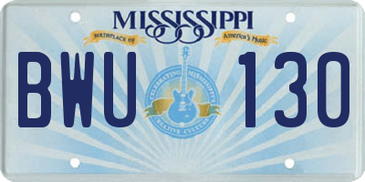 MS license plate BWU130
