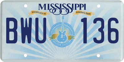 MS license plate BWU136