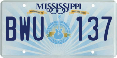 MS license plate BWU137