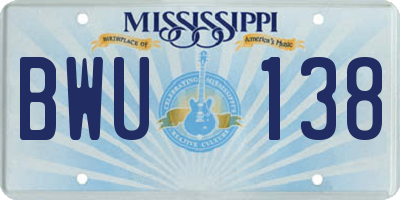 MS license plate BWU138