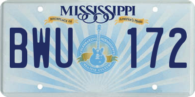 MS license plate BWU172