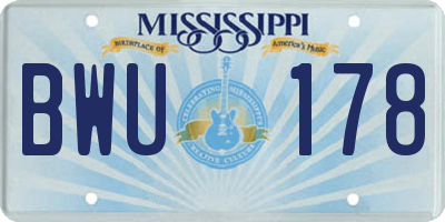 MS license plate BWU178