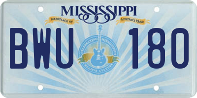 MS license plate BWU180