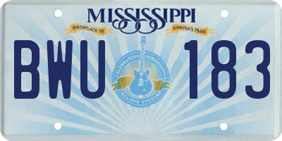 MS license plate BWU183