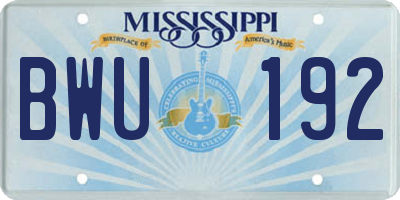 MS license plate BWU192