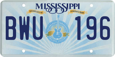 MS license plate BWU196