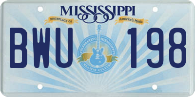 MS license plate BWU198
