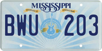 MS license plate BWU203