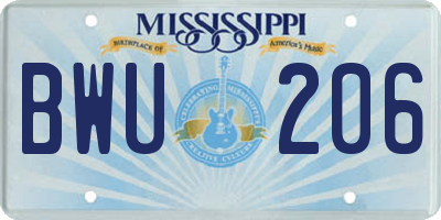 MS license plate BWU206