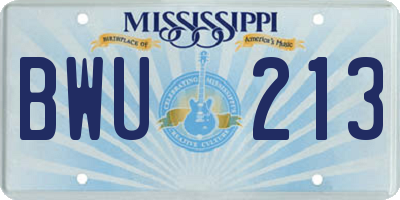 MS license plate BWU213