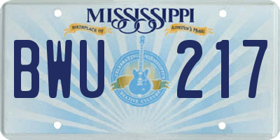 MS license plate BWU217