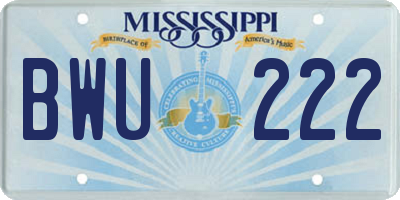 MS license plate BWU222
