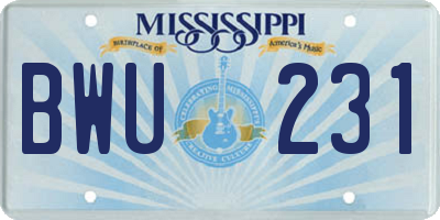 MS license plate BWU231