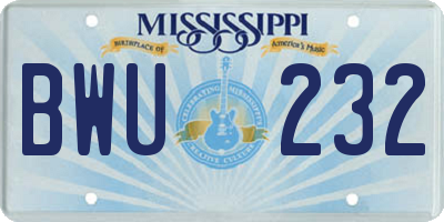 MS license plate BWU232
