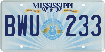 MS license plate BWU233