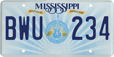 MS license plate BWU234