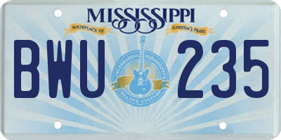 MS license plate BWU235