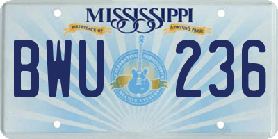 MS license plate BWU236
