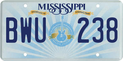 MS license plate BWU238
